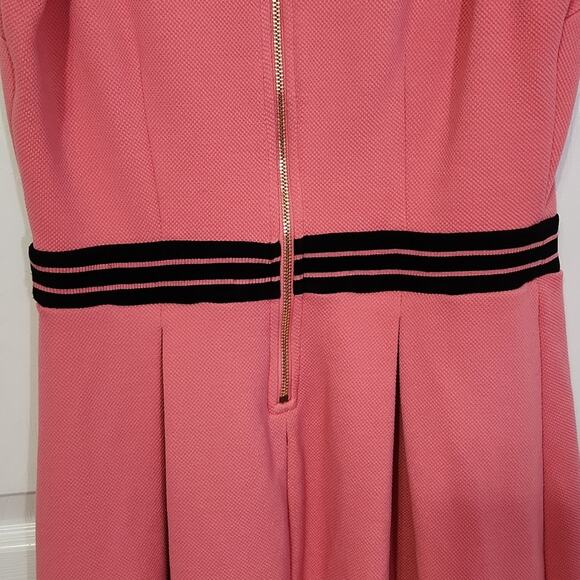 Elle Pink & Black Sleeveless Knee Length Dress Size SM Peter Pan Collar Pleated - Picture 4 of 10